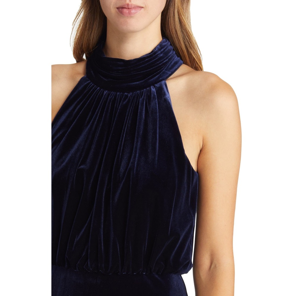Eliza J Navy Blue Velvet Halter Neck Maxi Gown EJ1M9028 Womens 8 NWT - Picture 3 of 10